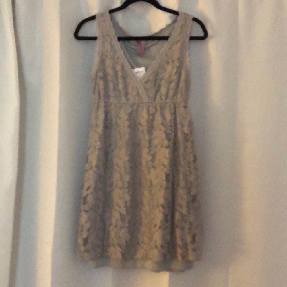 Gray lace V-neck dress